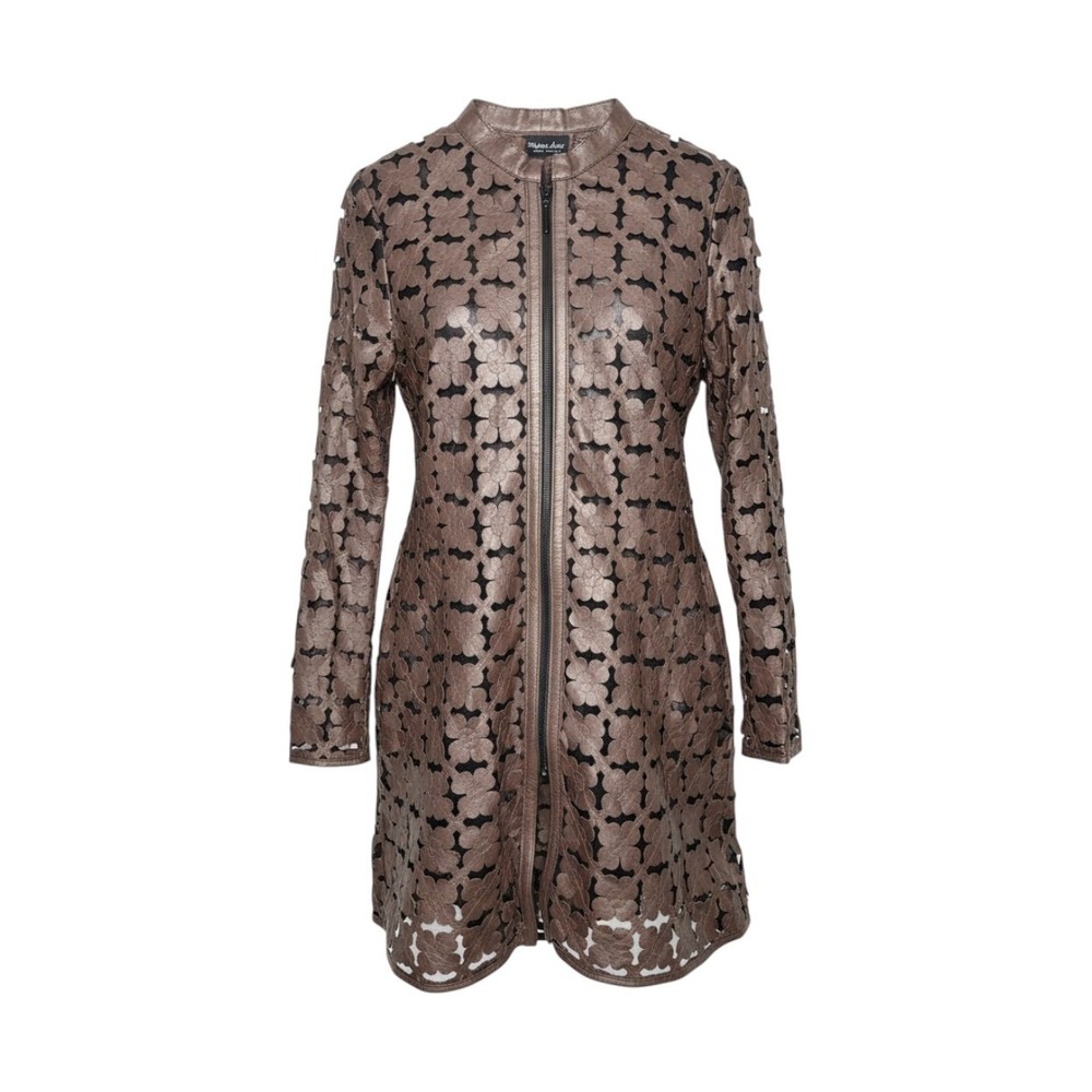 Dakota West Luxury Leather Lambskin Laser Cut Floral Duster Jacket Medium